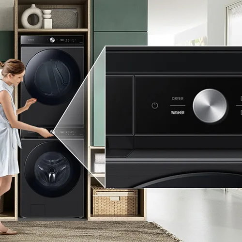 Vista 2 de Kit de apilamiento y control múltiple a medida para lavadora y secadora Samsung, incluye cubierta de espacio para llenar el espacio entre