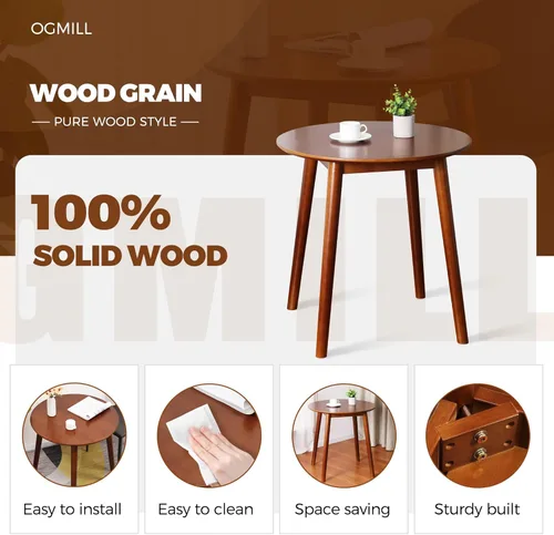 Vista 11 de Mesa de comedor redonda pequeña de 28.3 pulgadas para 2, mesa de comedor de madera que ahorra espacio, mesa de comedor de madera rústica, mesa
