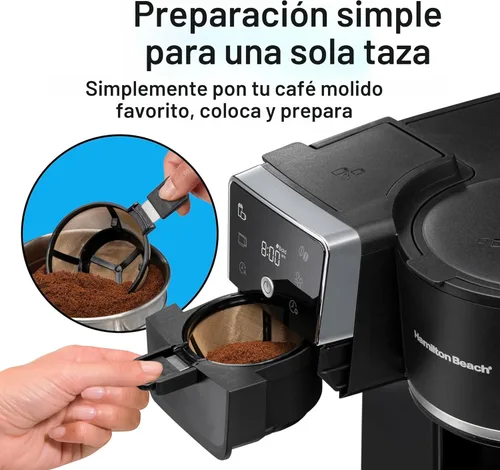 Vista 6 de Hamilton Beach Cafetera programable de 2 vías para 12 tazas de café caliente y helado y cafetera de una sola porción, jarra de vidrio, pausa