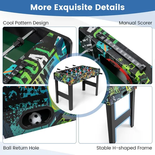 Vista 6 de GYMAX Mesa de futbolín, juego de mesa de fútbol de 37 pulgadas con 2 bolas, anotadores manuales, construcción de MDF resistente para sala