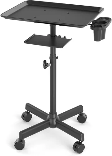 Vista 7 de Carrito de Bandeja de Salón con Plataforma de Almacenamiento, Bandeja de Tatuaje de Aluminio con Ruedas Carrito de Altura Ajustable, Equipo