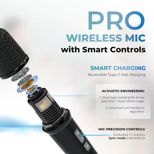 Vista 6 de WinBridge S90 - Micrófono portátil y sistema de micrófono Bluetooth con altavoz, amplificador de voz de 30 W, sistema PA con 2 micrófonos