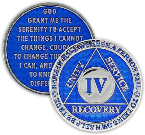 Vista 10 de Moneda de sobriedad de 4 años Chip AA Legacy Ficha de aniversario de recuperación de triplaca gruesa (Aqua)