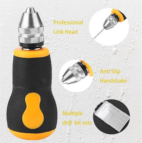 Vista 3 de Taladro de mano para fabricación de joyas, herramientas rotativas de perforación de madera, mini taladro de mano con 10 brocas de acero de alta