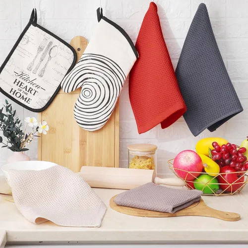 Vista 468 de Homaxy Paños de cocina de 100% algodón con tejido de gofre, ultra suaves, absorbentes, de secado rápido, 12 x 12 pulgadas, paquete de 6, amarillo