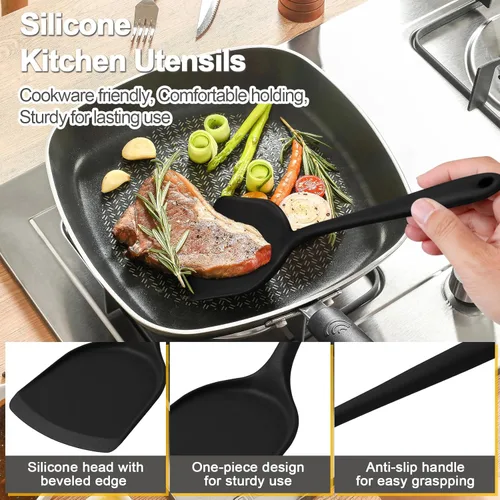 Vista 3 de P&P CHEF Juego de utensilios de cocina, 4 piezas de utensilios de cocina de silicona antiadherentes, espátula ranurada resistente al calor