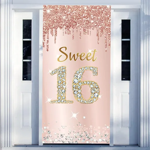 Vista 10 de Decoración de Puerta de Cumpleaños Número 85 para Mujer, Cubierta de Puerta Rosa Oro Rosa Feliz 85 Cumpleaños, Suministros de Fiesta, Cartel