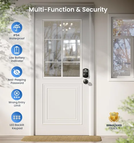 Vista 5 de Cerradura de puerta con huella dactilar Veise con 2 perillas - Cerradura de puerta sin llave con mango, teclado electrónico con cerrojo