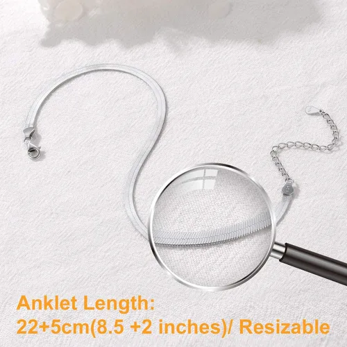 Vista 4 de SILVERCUTE Silver Ankle Bracelets for Women, Sterling Silver Initial Anklet Layer Wear Handmade A-Z Letter Anklet, FlowerFigaroCuban LinkHerringbone