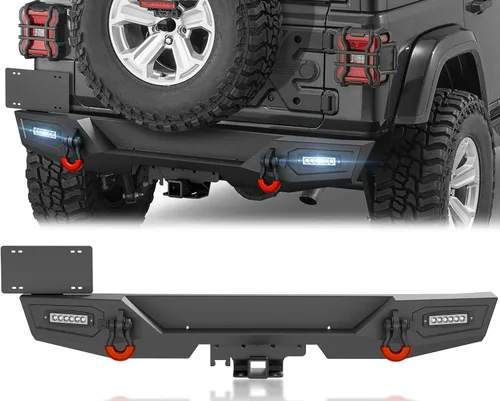 Vista 29 de YZONA para Wrangler JK JKU Parachoques delanteros y traseros compatibles con Jeep Wrangler JK JKU Unlimited 2007-2018 2/4 puertas con placa