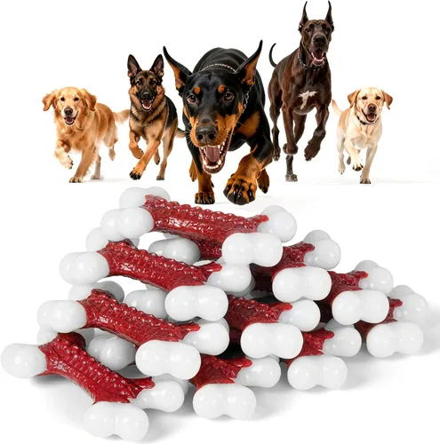 Vista 19 de Juguetes resistentes para perros, juguetes para masticadores agresivos de raza grande, perros masticables, juguete de hueso de nailon para perros