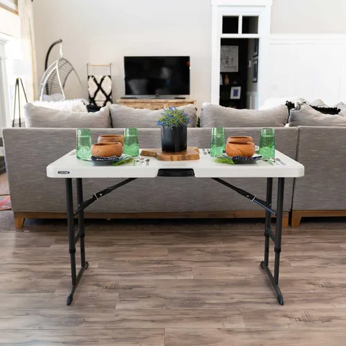 Vista 2 de LIFETIME 80387 Mesa plegable ajustable comercial de 4 pies, almendra