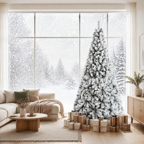 POWERSTONE Árbol de Navidad artificial, flocado de nieve sin iluminación de