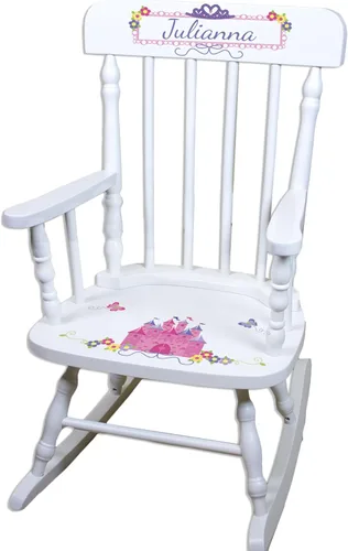 MyBambino Mecedora personalizada de madera blanca para niña, regalo para bebé (castillo de princesa rosa)