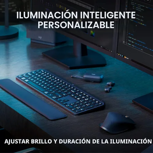 Vista 8 de Logitech MX Keys S Combo - Teclado y ratón inalámbrico de alto rendimiento con reposa muñeca, iluminación personalizable, desplazamiento rápido
