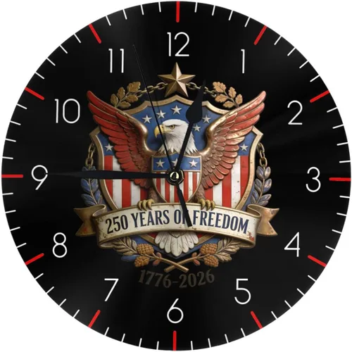 Vista 20 de Round Wall Clock 1776-2026 Commemorative Silent Non-Ticking Decorative Clocks Battery Operated Patriotic Eagle Quartz Quiet Desk Clocks for Home