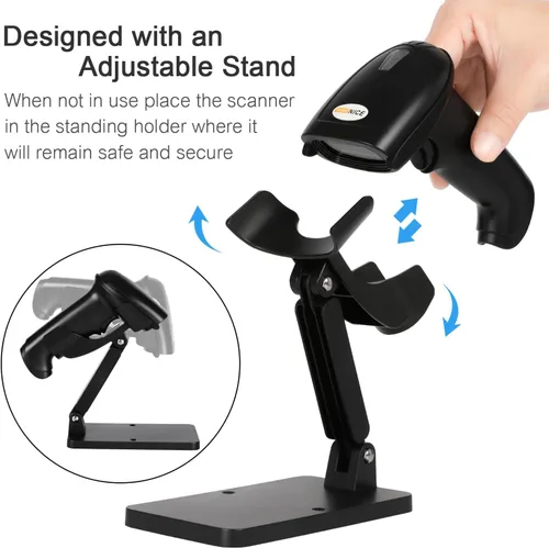 Vista 5 de WoneNice Escáner de código de barras inalámbrico 1D 2D con soporte, escáner automático de código QR de mano CMOS lector de códigos de barras