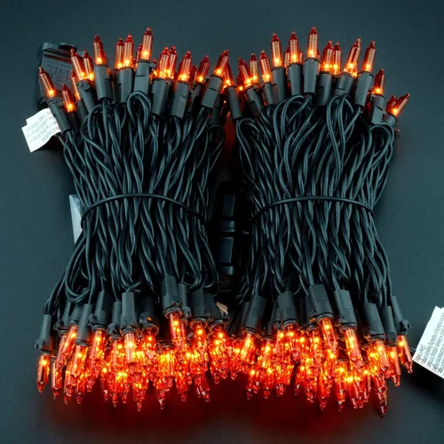 Vista 4 de YULETIME 200 tiras de luces naranjas con cable negro, paquete de 2 juegos de 33 pies, 100 luces de Navidad con certificación UL (naranja)