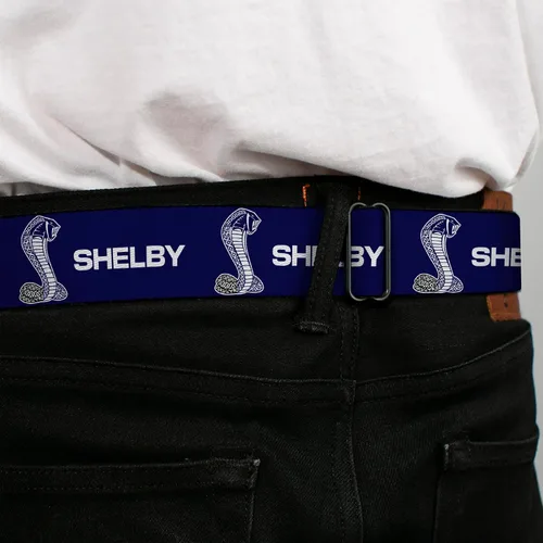 Vista 4 de Buckle-Down Carroll Shelby - Cinturón con hebilla para cinturón de seguridad, Shelby Super Snake Cobra azul marino y blanco, ajustable para hombre