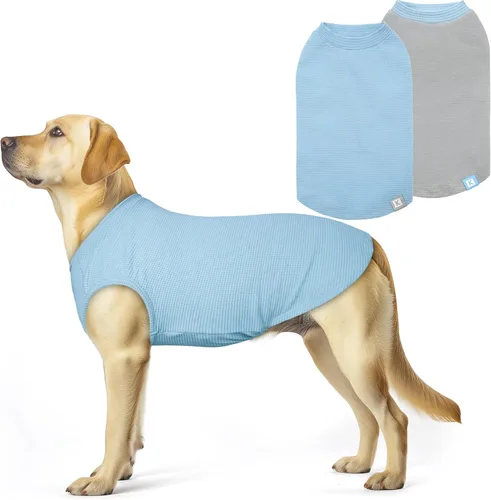 Vista 18 de KYEESE Paquete de 2 camisas para perro con punto gofre, camisetas ligeras sin mangas para perros pequeños, niños y niñas, chaleco transpirable
