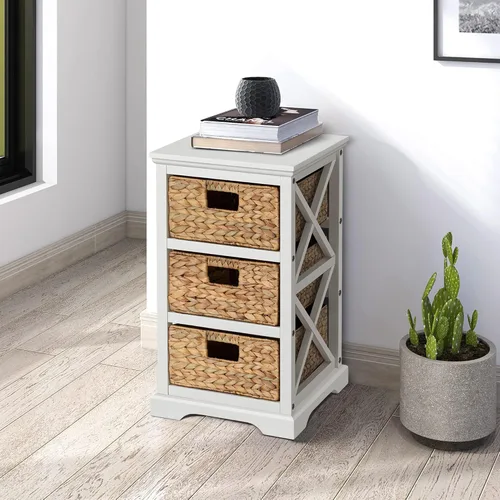 Vista 62 de Hampton Meadows - Armario de almacenamiento de mesa esquinera de 3 niveles en X con 3 cestas de mimbre, nogal