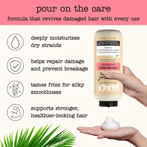 Vista 4 de SAUCE BEAUTY Acondicionador de crema de coco para cabello seco, dañado, encrespado y rizado con aceite de coco, sin parabenos ni sulfatos, 10 onzas