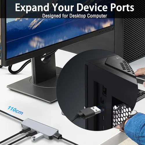 Vista 6 de MEIRIYFA Hub USB 3.0, 4 en 1 USB Hub Splitter Aluminio USB Extender Hub Hub 1* Puerto USB3.0 (5Gbps) + 3* Puerto USB2.0 (480Mbps) para escritorio