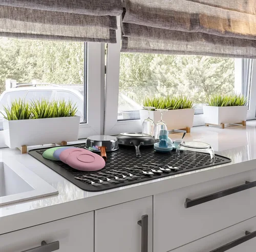 Vista 8 de MonsterMat - Tapete extra grande (30 x 24 pulgadas) para secar platos de silicona resistente para encimeras de cocina