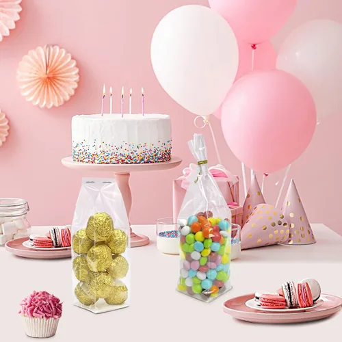 Vista 6 de Morepack Bolsas de celofán reforzadas, bolsas de celofán de fondo plano con inserto de papel, 50 bolsas de biscotti de 2 x 2 x 8 pulgadas