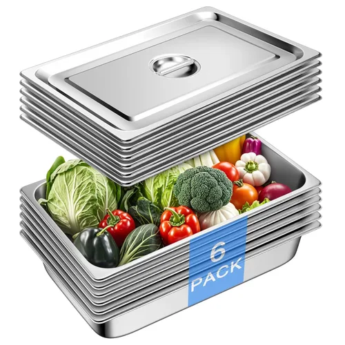 Vista 14 de Sartén de hotel con tapas de medio tamaño de 6.35 cm de profundidad, platos calentadores de acero inoxidable para buffet, sartén de mesa de vapor