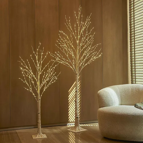 Vista 5 de Hairui Árbol de abedul iluminado con 200 luces multicolor y luces de hadas blancas cálidas, 8 funciones, 4 pies, árbol de ramitas blancas con luces