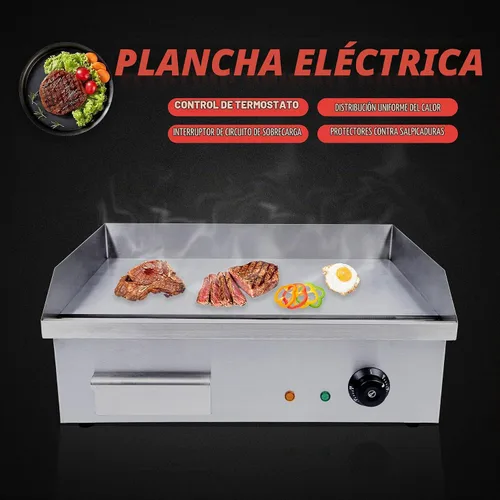 Vista 2 de Plancha eléctrica comercial, 3000 W de acero inoxidable Teppanyaki parrilla interior al aire libre, encimera plana superior barbacoa placa