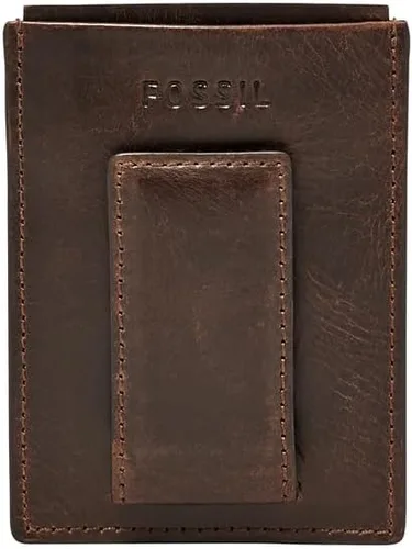 Vista 10 de Fossil Funda magnética minimalista de cuero para hombre con clip para dinero bolsillo frontal cartera para hombres, Negro, Estuche para tarjetas