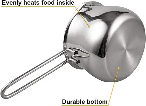 Vista 3 de TIKUSAN Cacerola de acero inoxidable para leche, hecha en Japón, calentador de mantequilla, con mango resistente al calor, olla para hornear queso