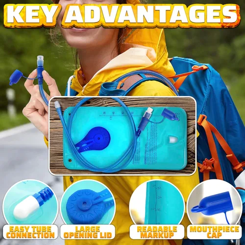 Vista 4 de Bolsa de hidratación a prueba de fugas - Bolsa de agua azul para senderismo y campamento