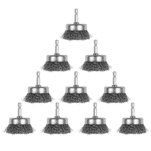 Rocaris Paquete de 10 cepillos de alambre con vástago hexagonal de 1/4 pulgadas, juego de cepillos de alambre de 2 pulgadas para eliminar óxido,