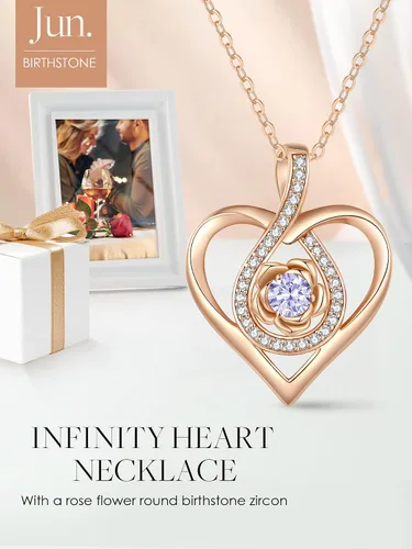 Vista 3 de CDE Collares de corazón de rosa para mujer, plata de ley 925 con dije de corazón infinito, joyería de San Valentín, aniversario, cumpleaños, regalos