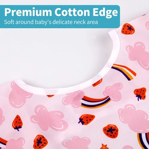 Vista 4 de Juego de baberos de manga larga de 3 piezas, baberos impermeables para bebés con bolsillo, babero para niños pequeños con mangas, bata resistente a