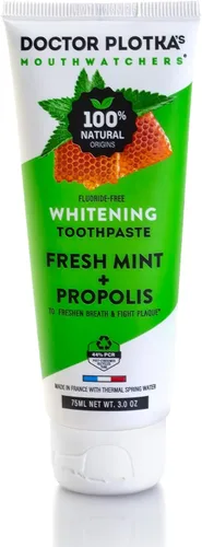MOUTHWATCHERS Pasta de dientes blanqueadora sin fluoruro de origen natural, tubo de 3 onzas, para dientes y encías sensibles, orgánica, sin SLS, con