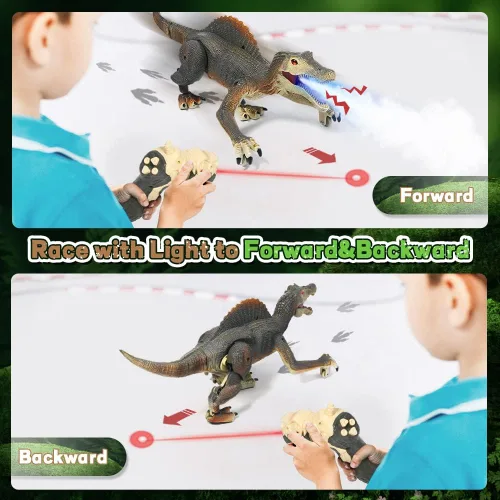 Vista 3 de FRUSE Juguetes de dinosaurio a control remoto, Spinosaurus eléctrico a control remoto con rastreo de luz y rocío de niebla, juguetes de robot