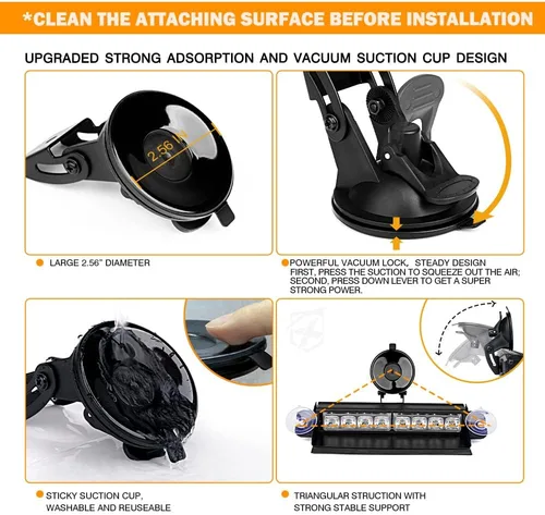 Vista 2 de Xprite Luz Estroboscópica LED Ámbar de Aluminio, Luces de Advertencia de Peligro Intermitentes de Precaución de Tráfico para Parabrisas Delantero