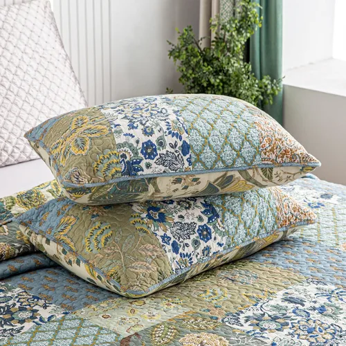Vista 5 de YAYIDAY - Edredón tamaño Queen, juego de colcha con diseño de retazos - 100% algodón reversible y transpirable con estampado floral acolchado