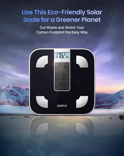 Vista 3 de RENPHO Báscula inteligente de energía solar para peso corporal, báscula digital de baño BMI con pesaje Bluetooth de grasa corporal, monitor