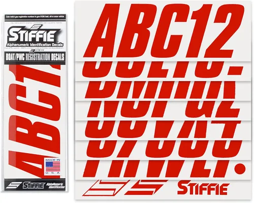Vista 2 de STIFFIE Shift Red 3" Boat & PWC Registration Decals • Etiquetas Adhesivas Letras Números