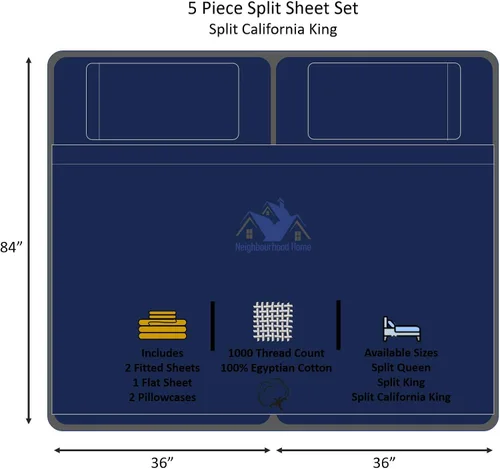Vista 32 de Split California King - Juego de sábanas de algodón egipcio para cama ajustable de 15 pulgadas, bolsillo extra profundo de 1000 hilos, 1000 hilos