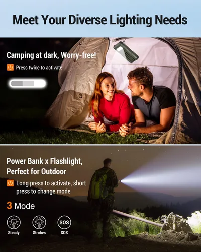 Vista 5 de Power-Bank-Solar-Cargador 45800mAh de Carga Rápida con 3 Cables Integrados, Linterna LED, Batería Externa Portátil Compatible con iPhone, Android