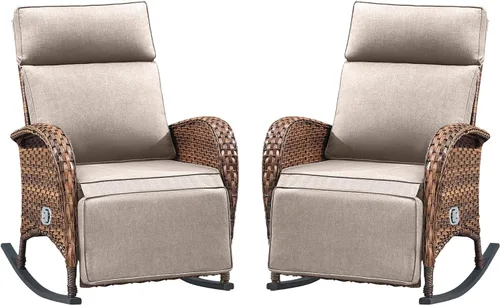 Vista 21 de Belord Zero Gravity - Silla reclinable giratoria para patio, silla de mimbre para exteriores con respaldo ajustable y reposapiés, sillas mecedoras