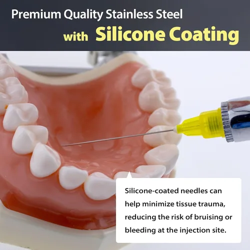 Vista 6 de 100 agujas de cubo de plástico de grado dental 27G de largo Agujas dentales desechables autoroscadas agujas de punto de triple bisel