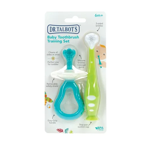 Vista 2 de Dr. Talbot's Juego de entrenamiento de cepillo de dientes infantil de 2 piezas con mango de fácil agarre - 6+ meses