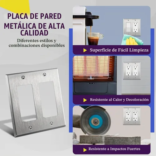 Vista 5 de ENERLITES Placa de pared metálica decorativa para interruptor o tomacorriente, resistente a la corrosión, tamaño de 2 segmentos, 4.50" x 4.57" Acero